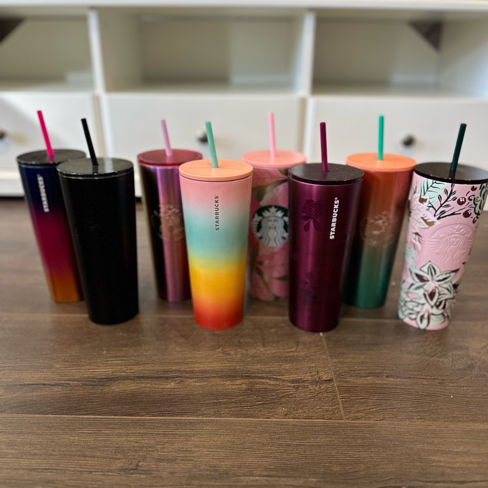 Lot of 8 stainless steel Starbucks Tumbler Cups